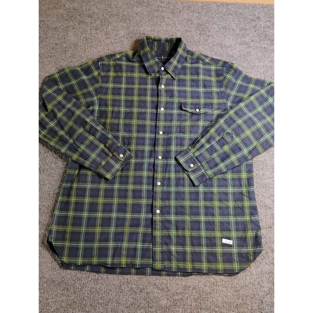 Polo Ralph Lauren Plaid Button Front Shirt Men's XXL Green Blue Long Sleeve
